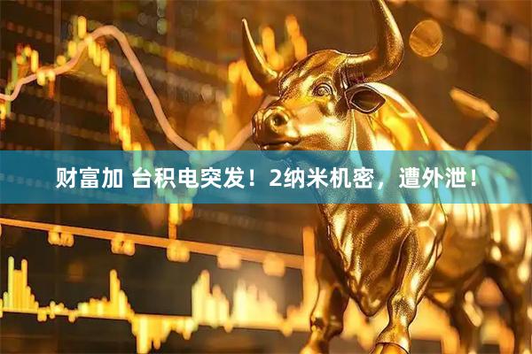 财富加 台积电突发！2纳米机密，遭外泄！